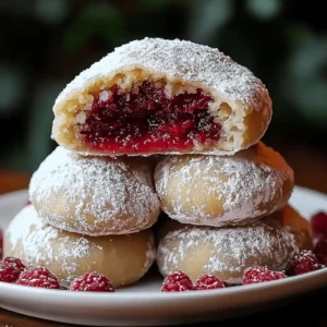 Raspberry Filled Almond Snowball Cookies