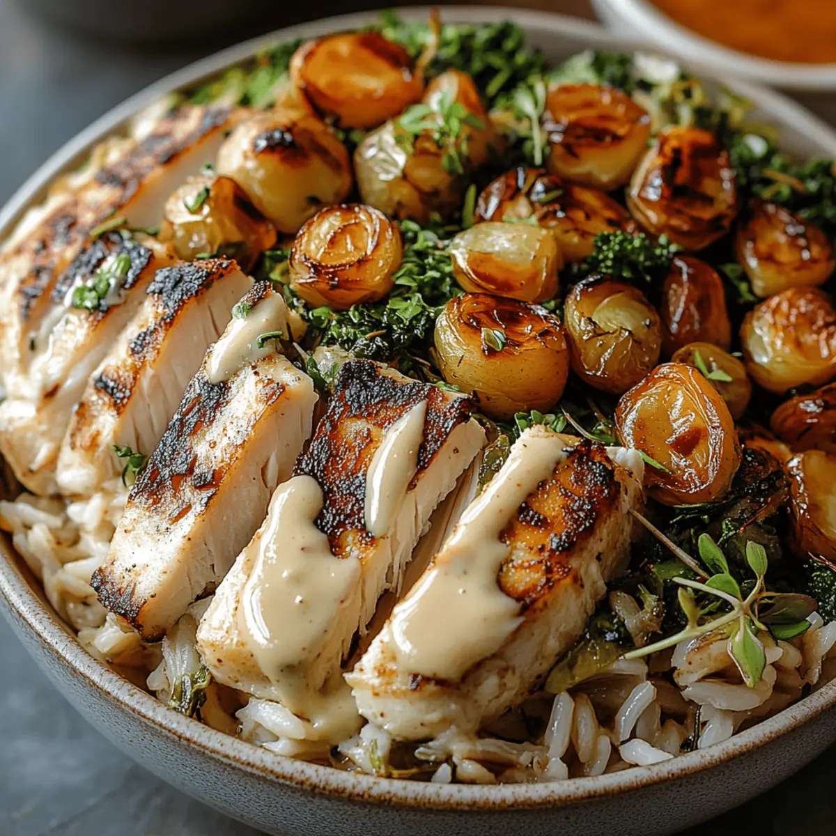 Maple Dijon Chicken & Roasted Sweet Potato Bowls