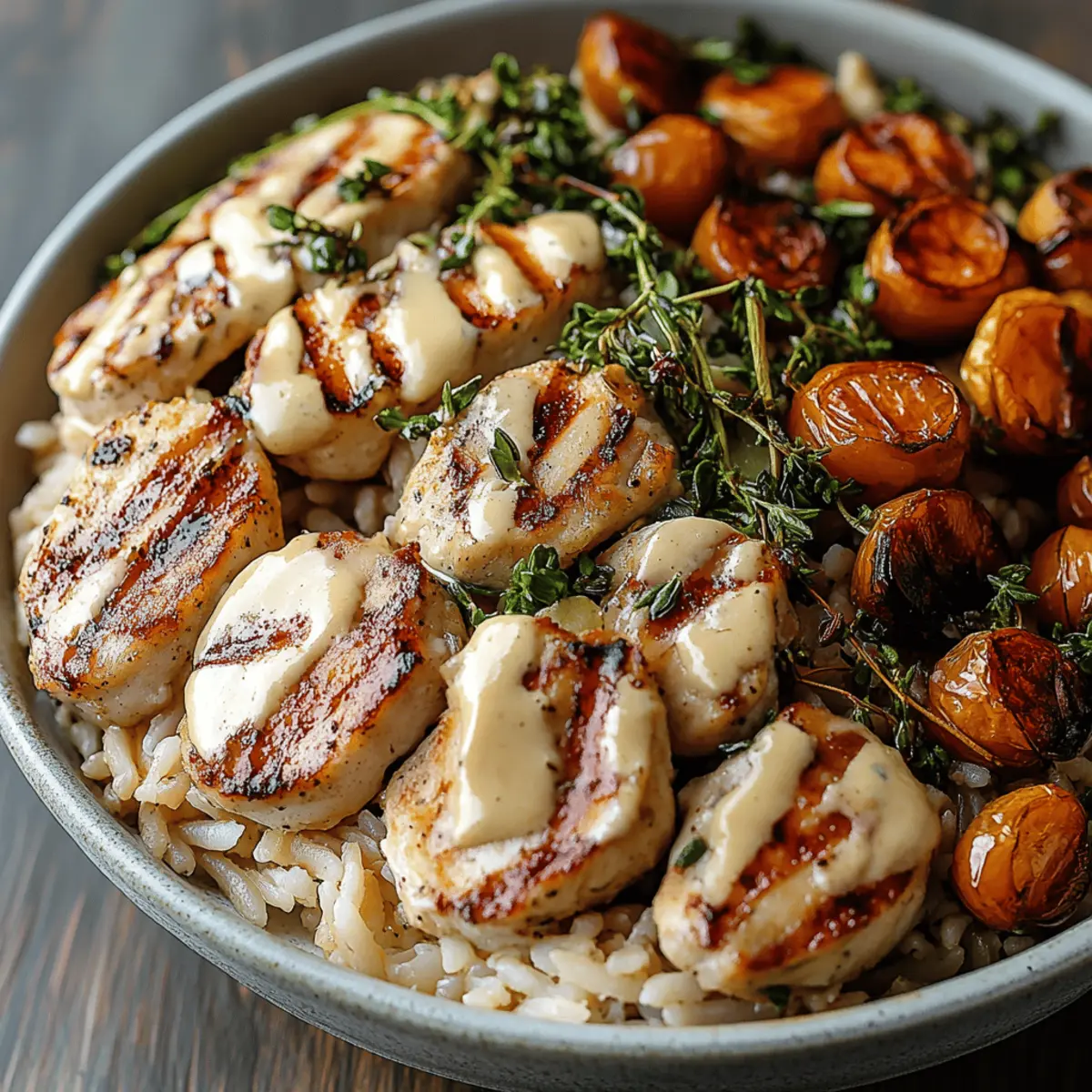 Maple Dijon Chicken & Roasted Sweet Potato Bowls