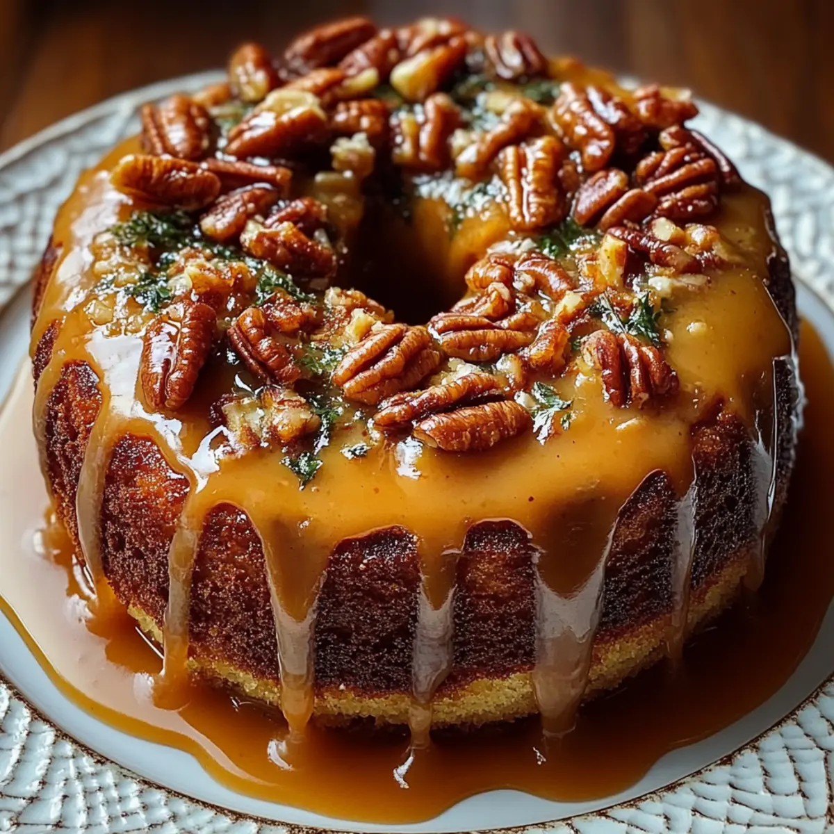 Apple Pecan Cake With Caramel Glaze