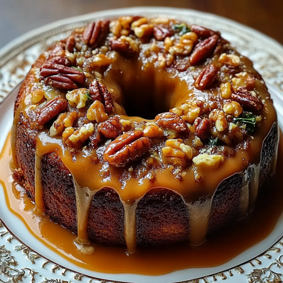 Apple Pecan Cake With Caramel Glaze