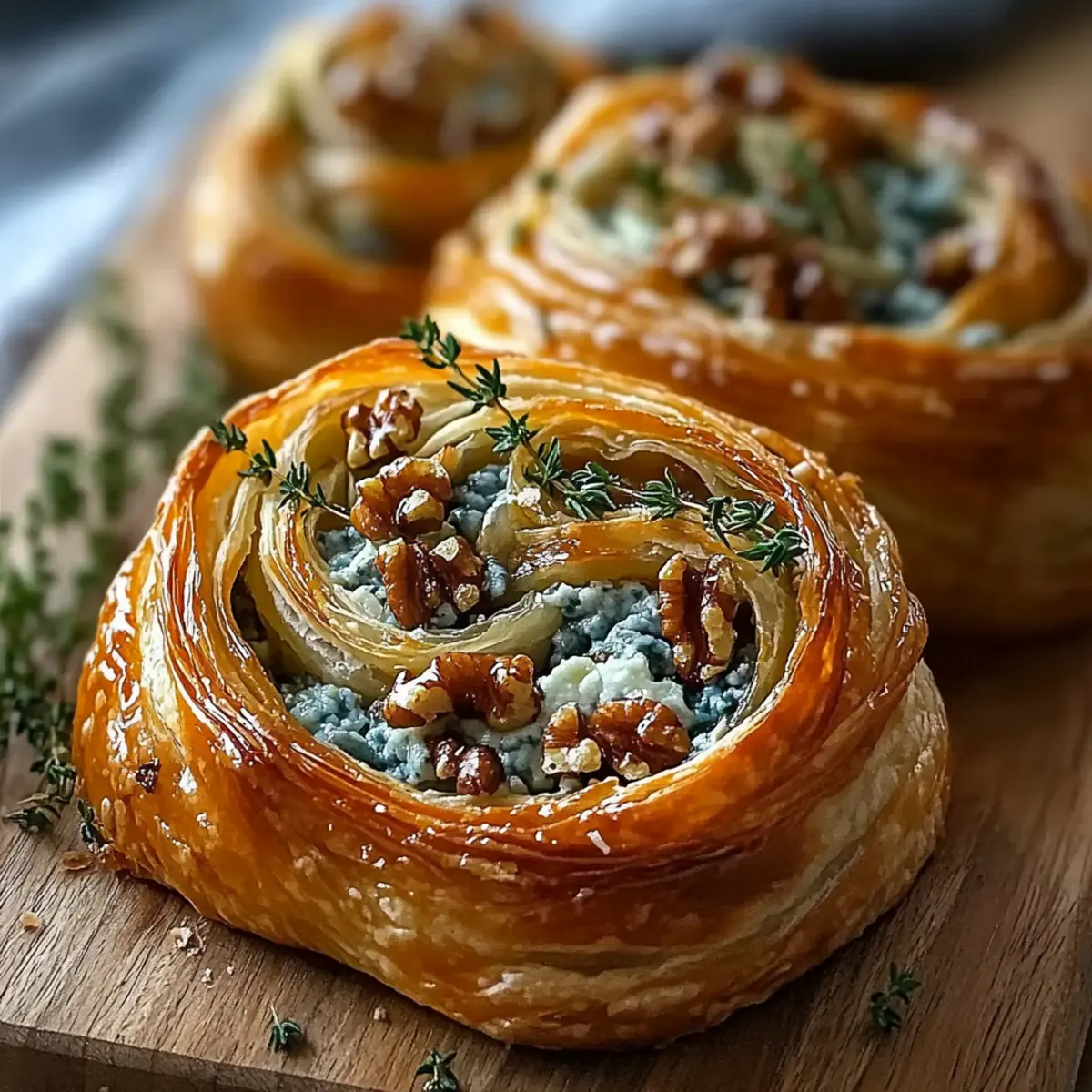 Blue Cheese Walnut Thyme Pull-Apart Puff Pastry Twirl