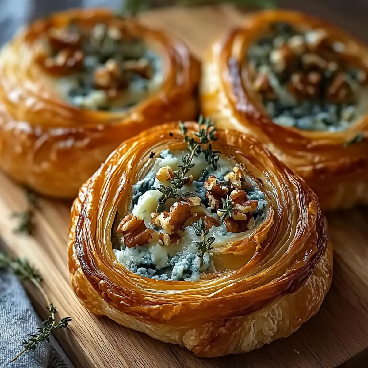 Blue Cheese Walnut Thyme Pull-Apart Puff Pastry Twirl